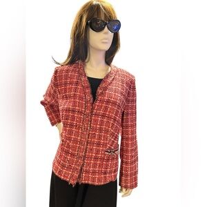 Basler Gmbh Black, Red, and White Size 16 Tweed Plaid Ladies Jacket